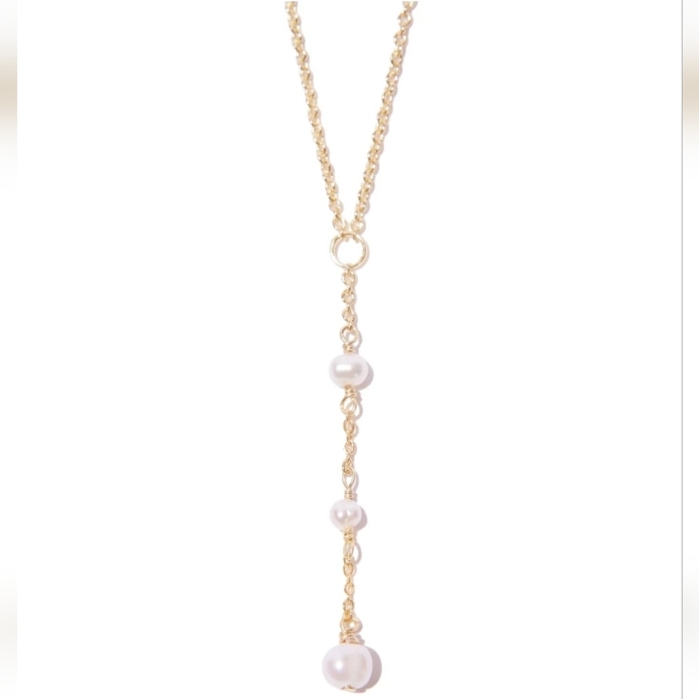 NWT Bychari Evelyn Coco Lariat necklace 16" w/ 3" extension 2-5mm pearls